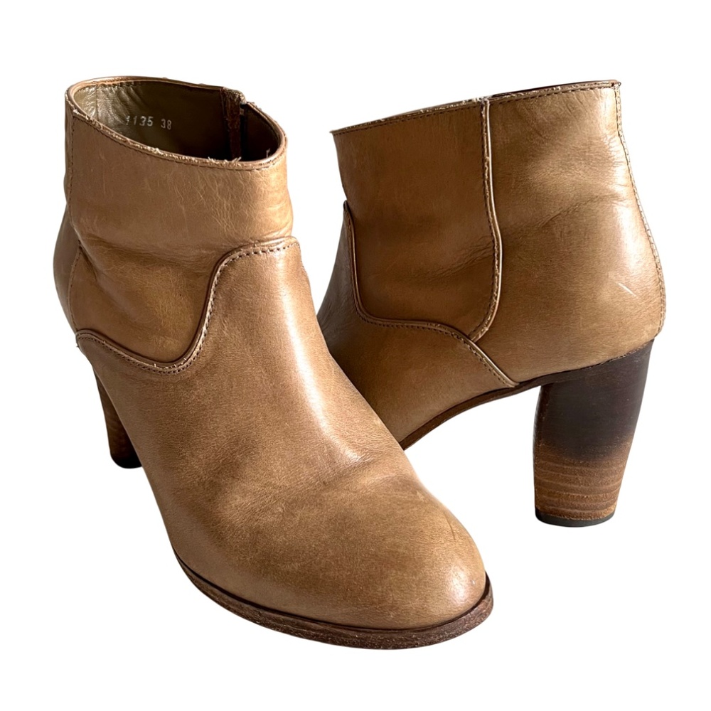 Comptoir Des Cotonniers Tan Brown Leather Western 3" Heel Ankle Boots Size 38